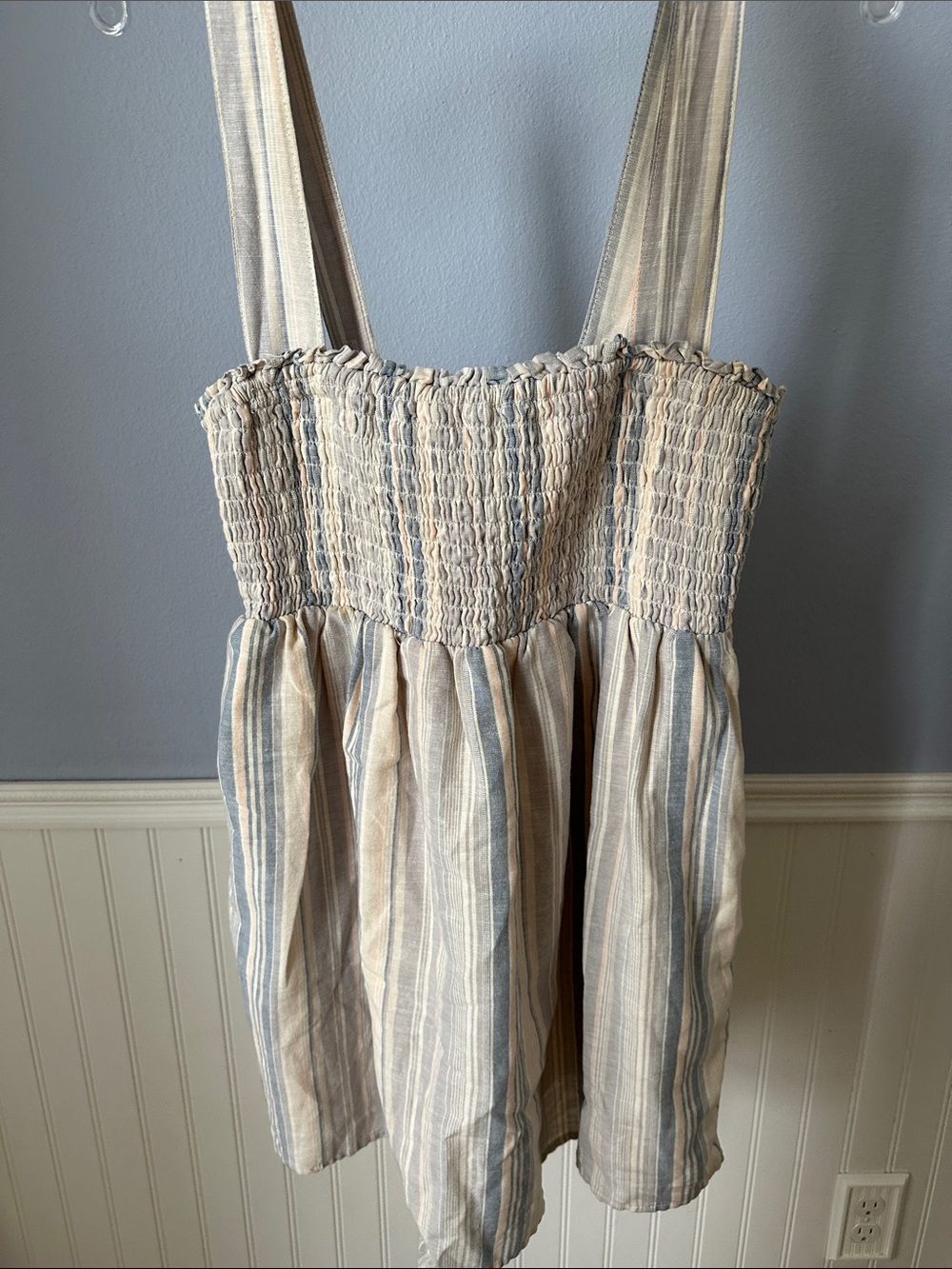 American Eagle Outfitters Striped Smocked Asymmetrical Dress in Blue and Cream